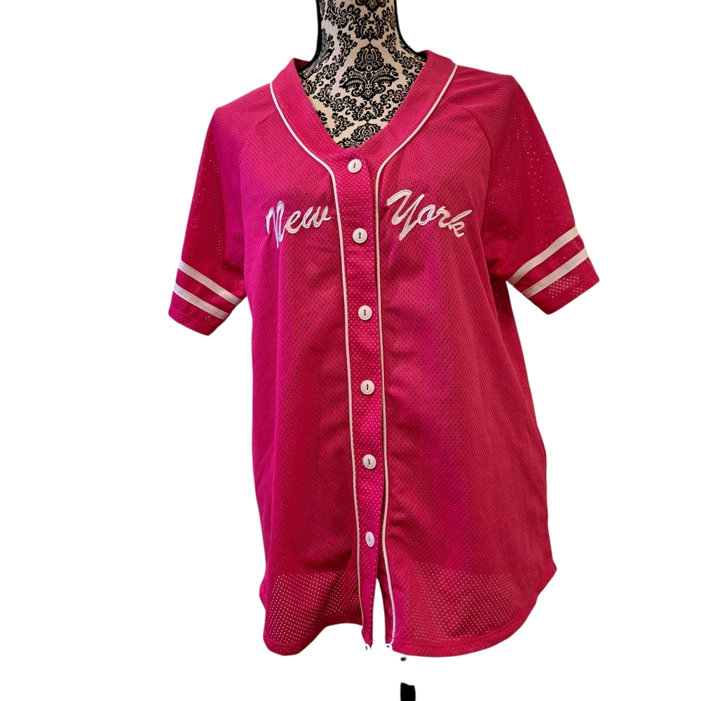 Y2k Forever 21 Mesh jersey Top color pink size L Juniors